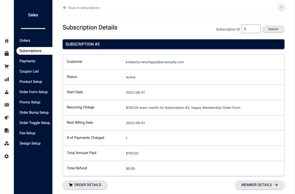 Viewing Recurring Subscription Details