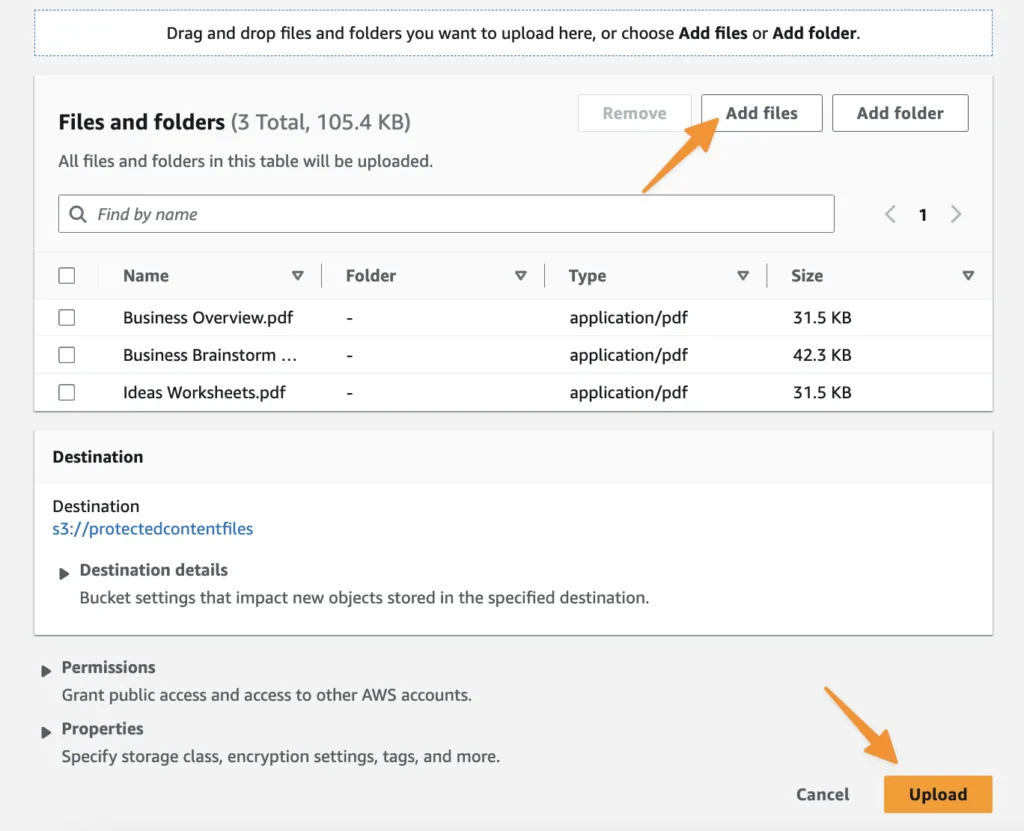 Add files and upload