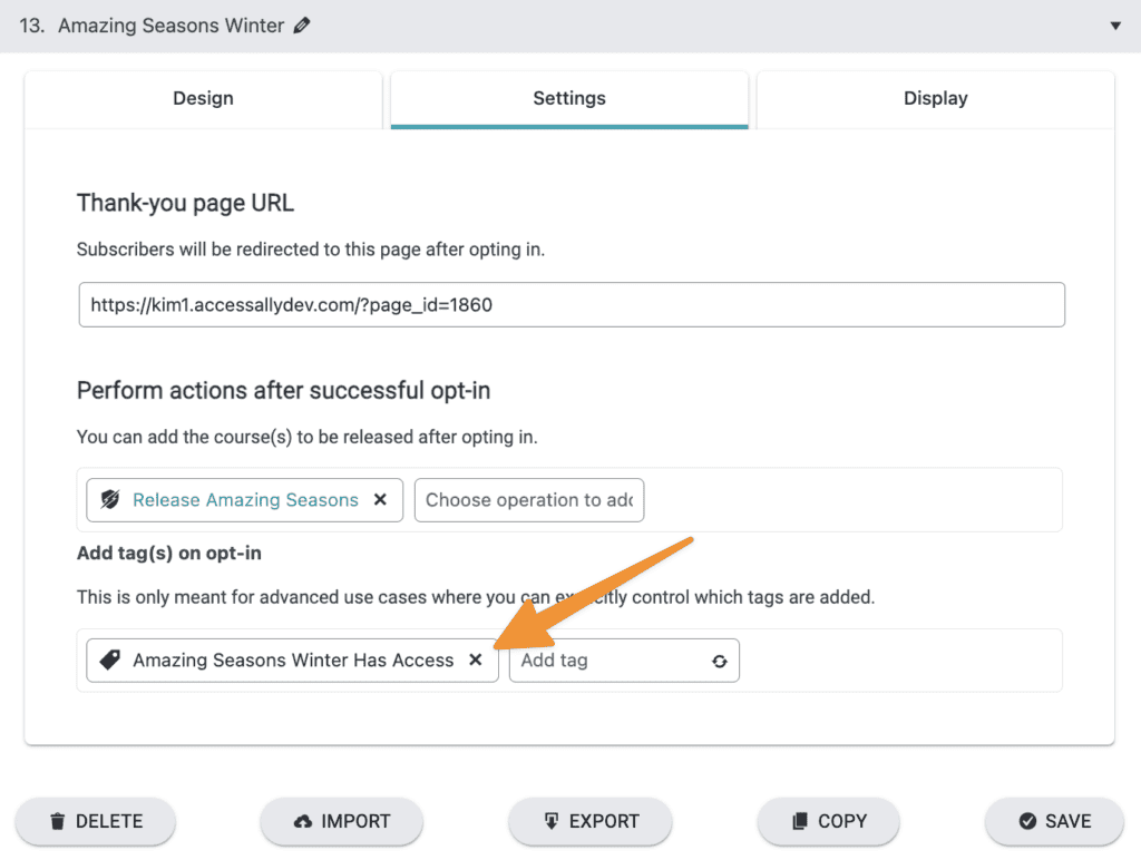 Add tag to opt-in form