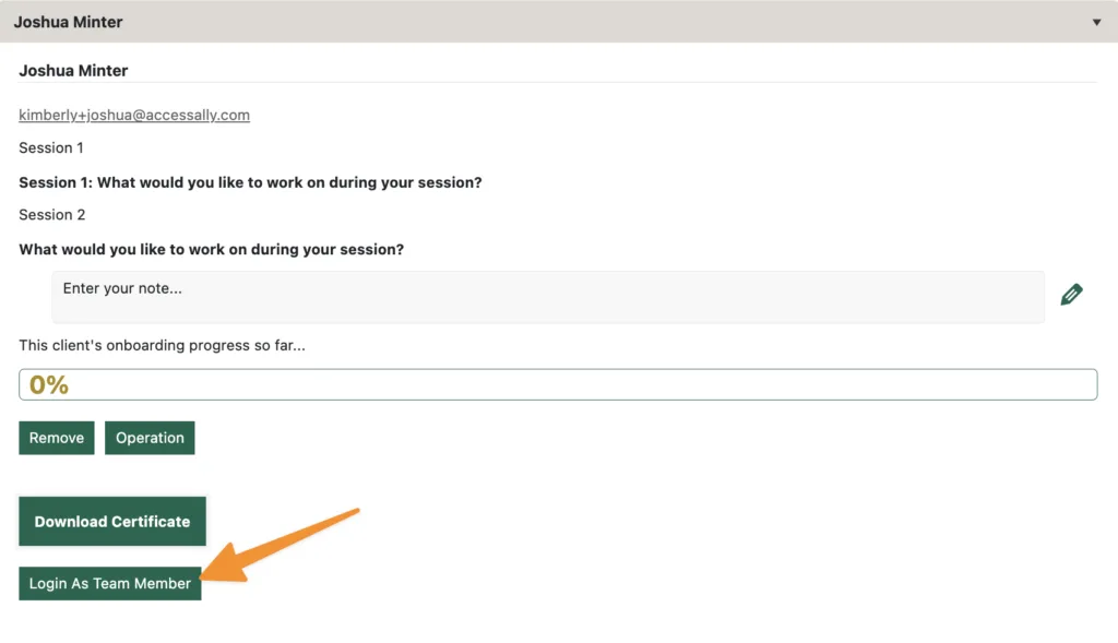 Team Leader Logs in as Team Member