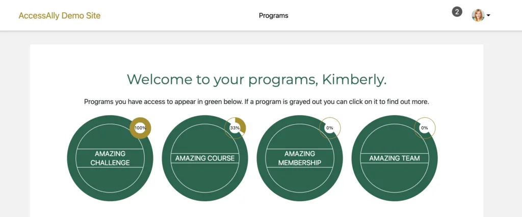 AccessAlly Offerings Dashboard Centered