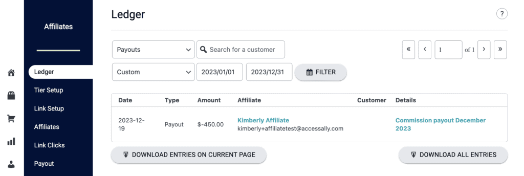 Affiliate Ledger All 2023 Payouts in AccessAlly