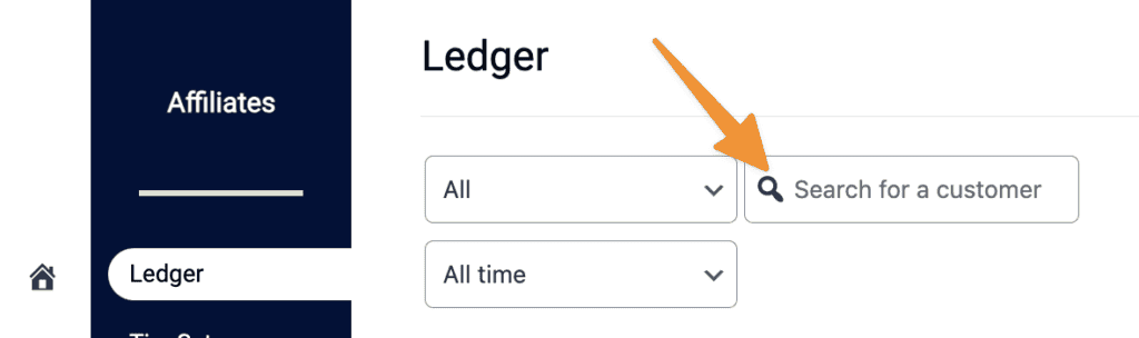 Affiliate Ledger Customer Search in AccessAlly