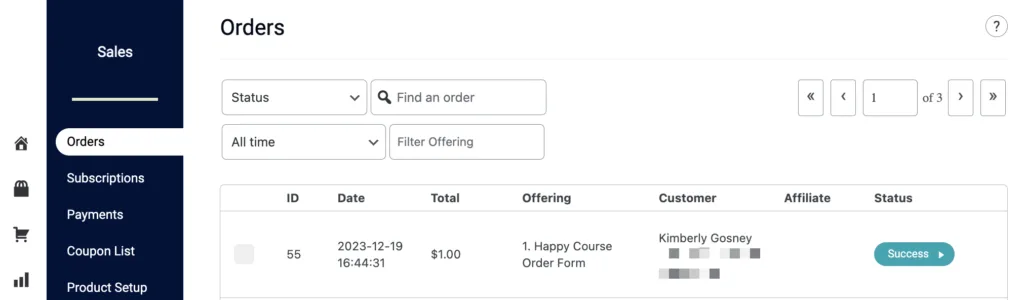 Apple Pay Purchase Success Log in AccessAlly