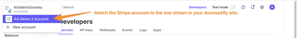 Select Stripe Account in AccessAlly