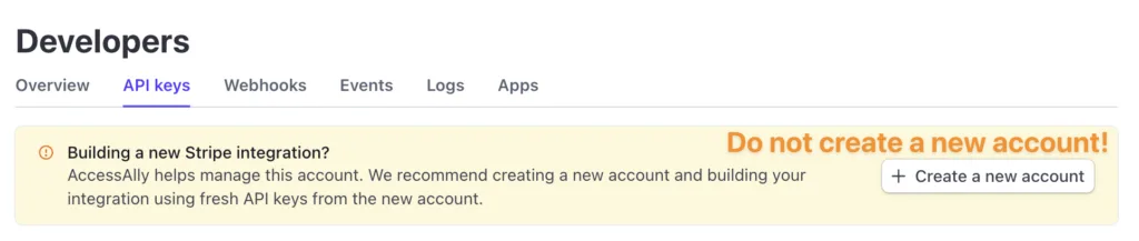 Stripe Developer Message in AccessAlly