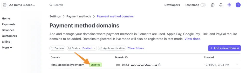 Stripe Domain Verification in AccessAlly