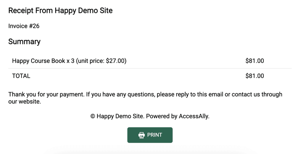 Client View Product Order Form in AccessAlly