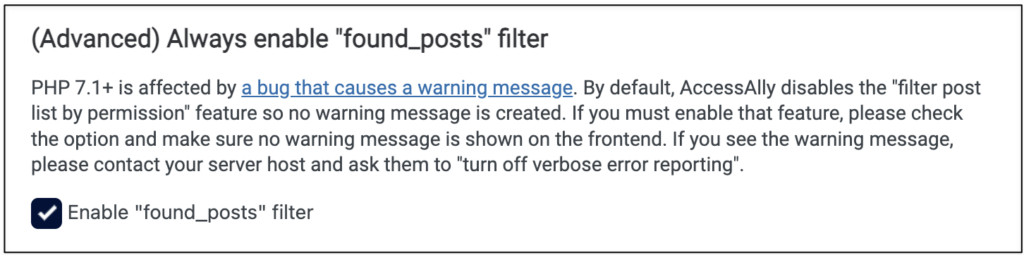 Enable Found Posts Filter in AccessAlly