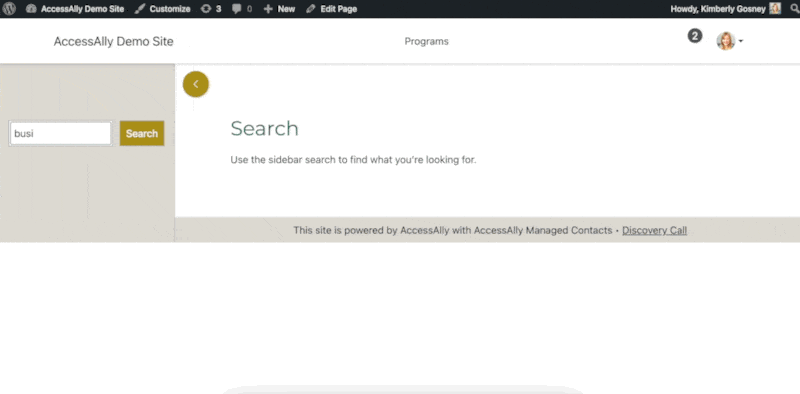 Protected Content Search with Widget in AccessAlly