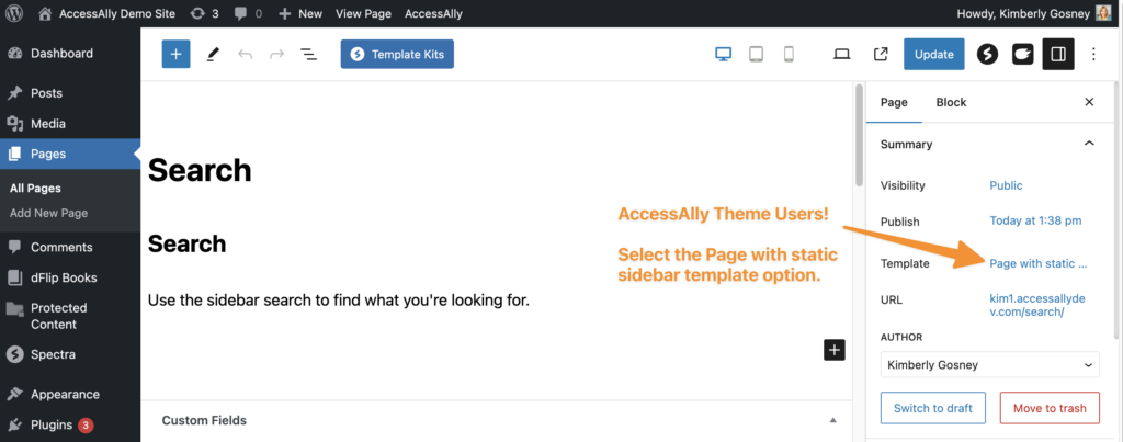 Static page template in AccessAlly