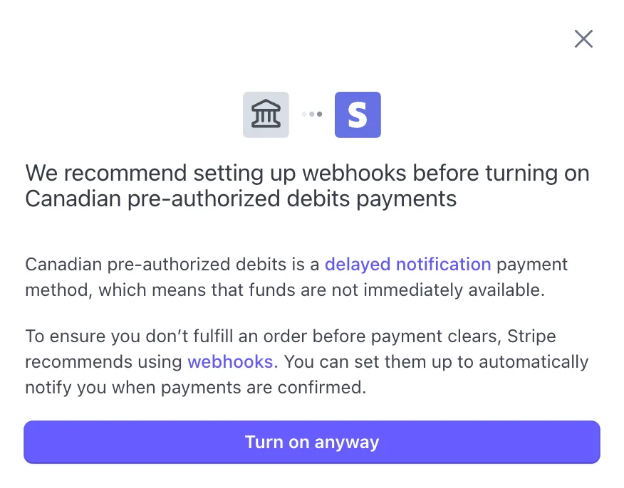 Stripe Bank Transfer Options Image in AccessAlly