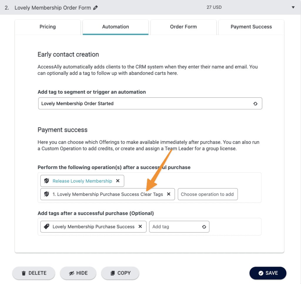 Add Custom Operation to Order Form in AccessAlly