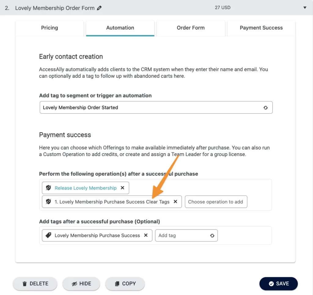 Add Custom Operation to Order Form in AccessAlly