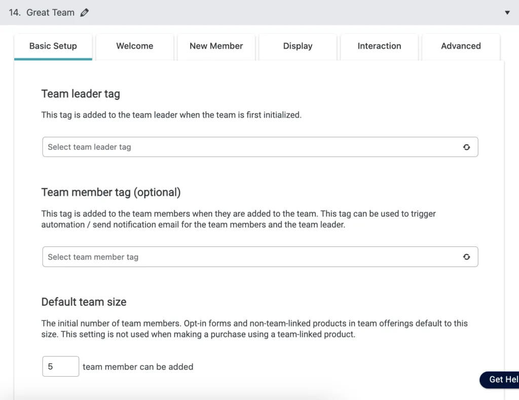 Basic Setup Tab Building a Team in AccessAlly