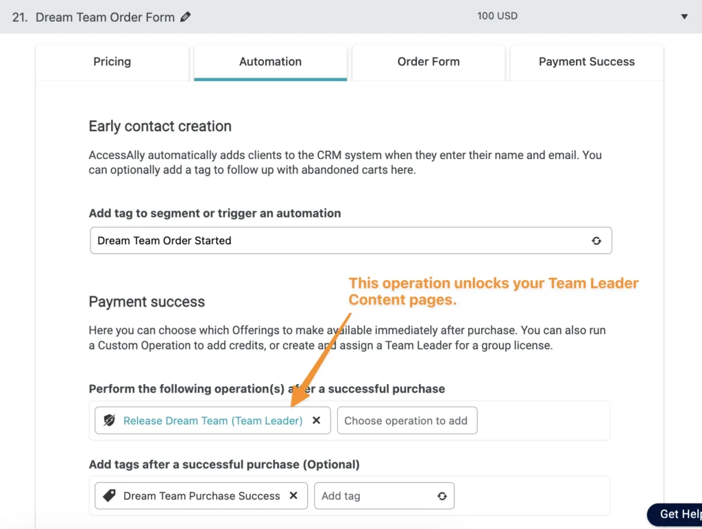 Team Leader Content Pages Form in AccessAlly