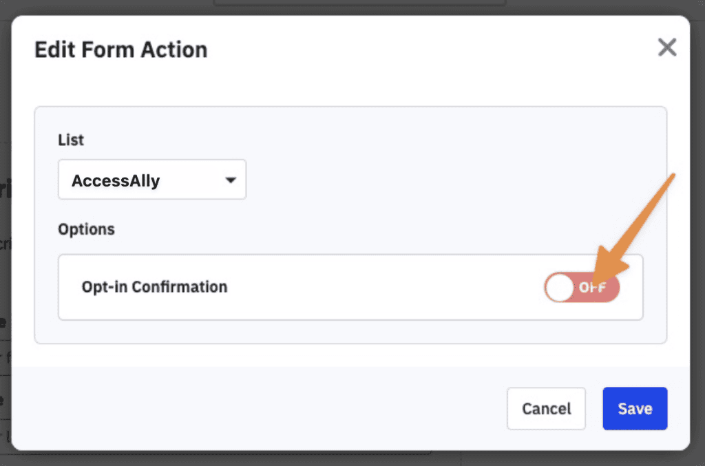 Active Campaign list settings in AccessAlly