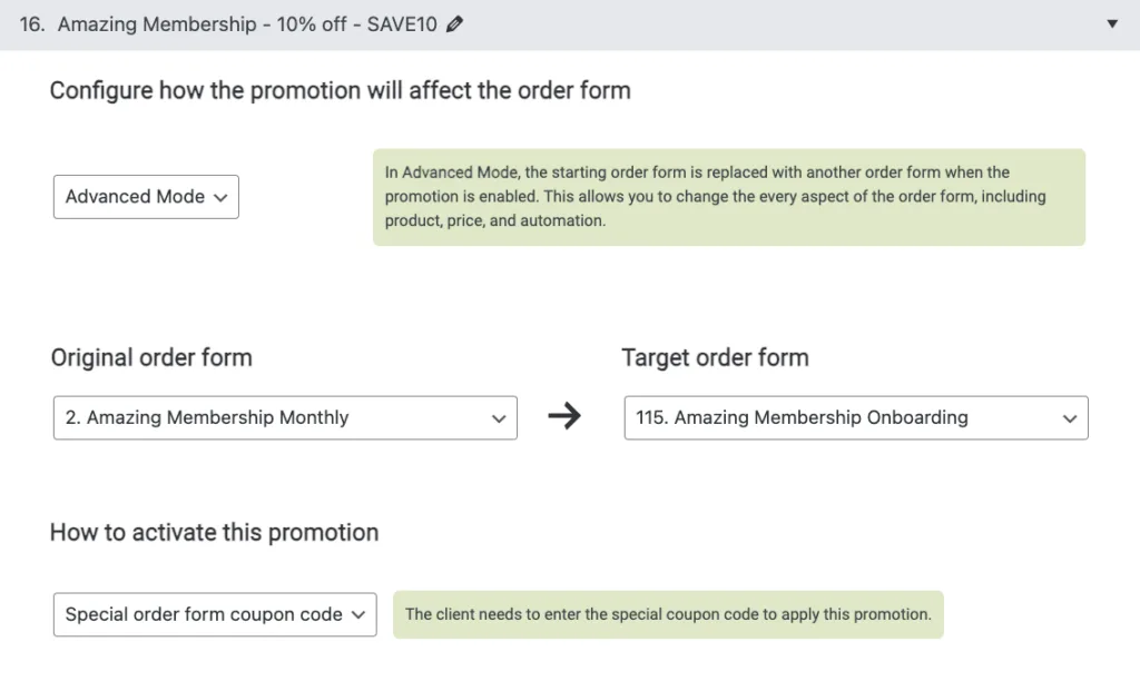 Advanced coupon code switch in AccessAlly