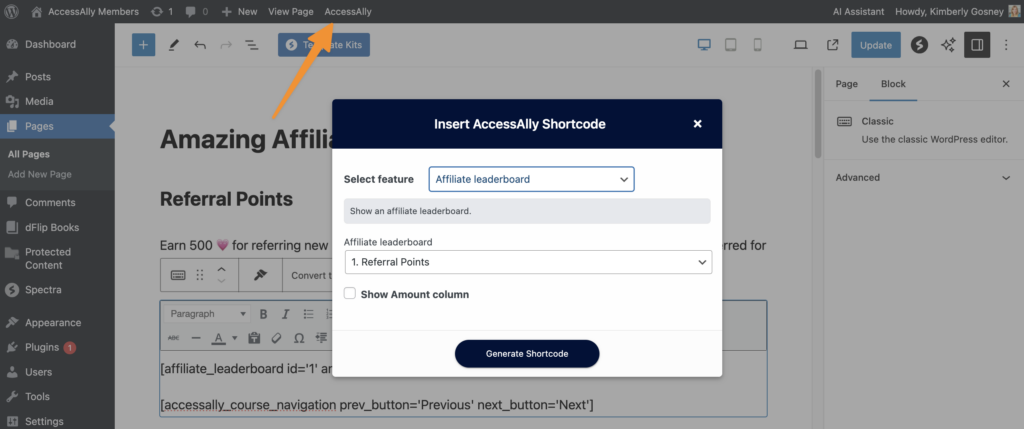 Affiliate Leaderboard Shortcode in AccessAlly