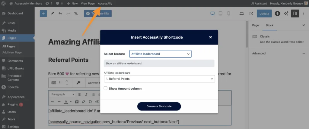 Affiliate Leaderboard Shortcode in AccessAlly
