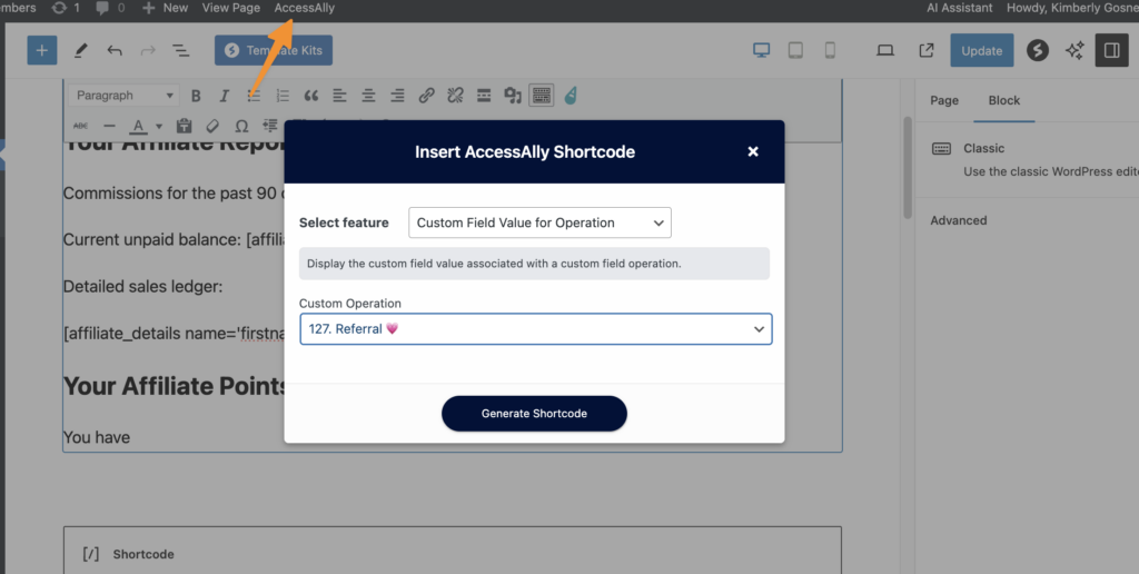 Field Value for Referral Points in AccessAlly