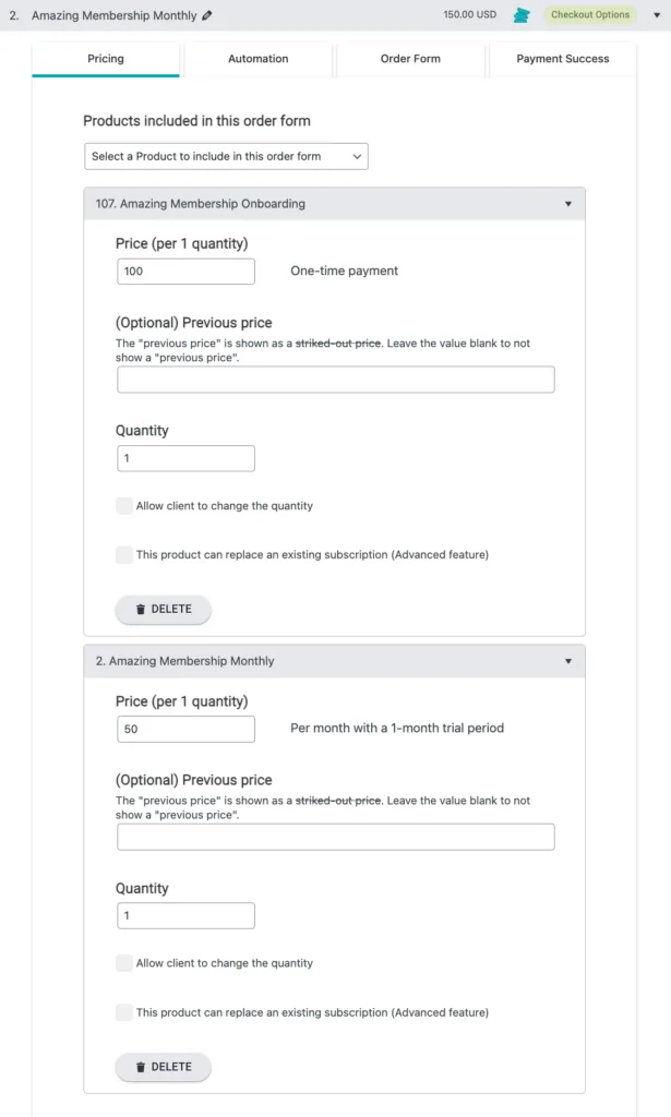 Original Order Form