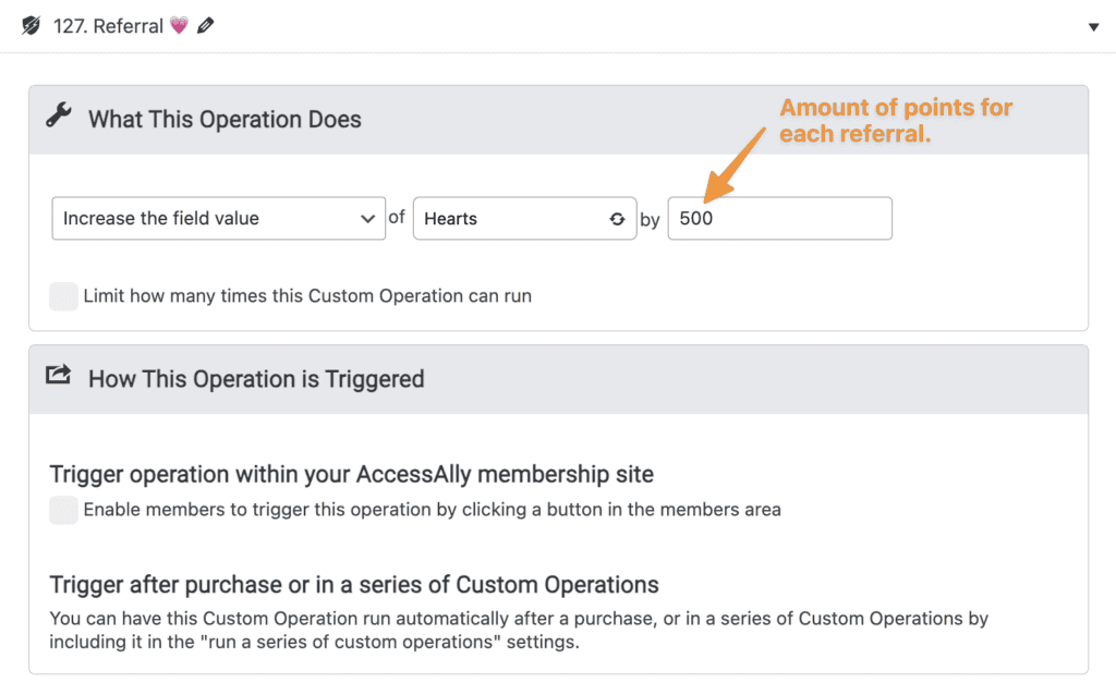 Points increase Custom Operation in AccessAlly