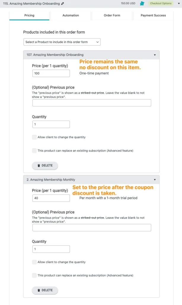 Price after discount applied