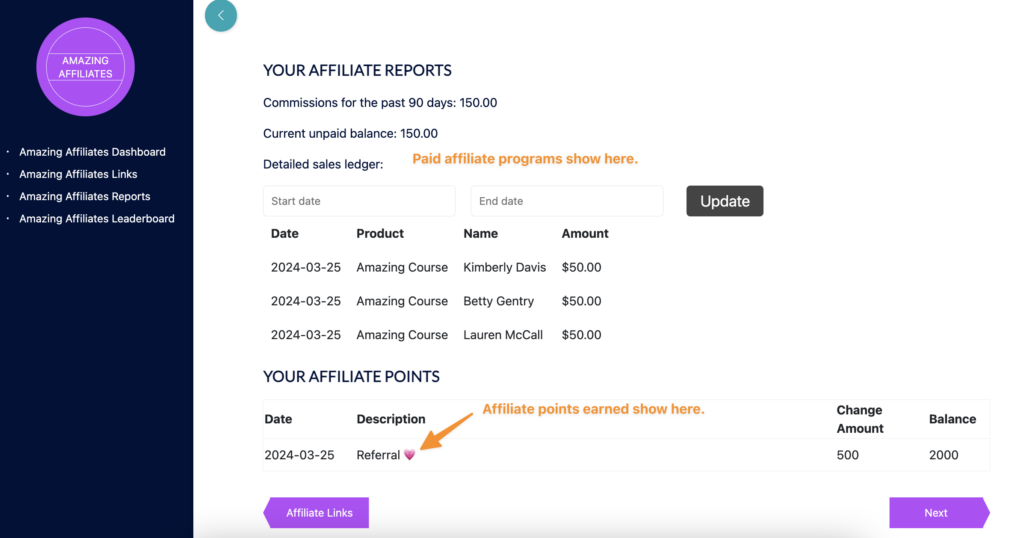 Show Affiliate Earning by Points in AccessAlly