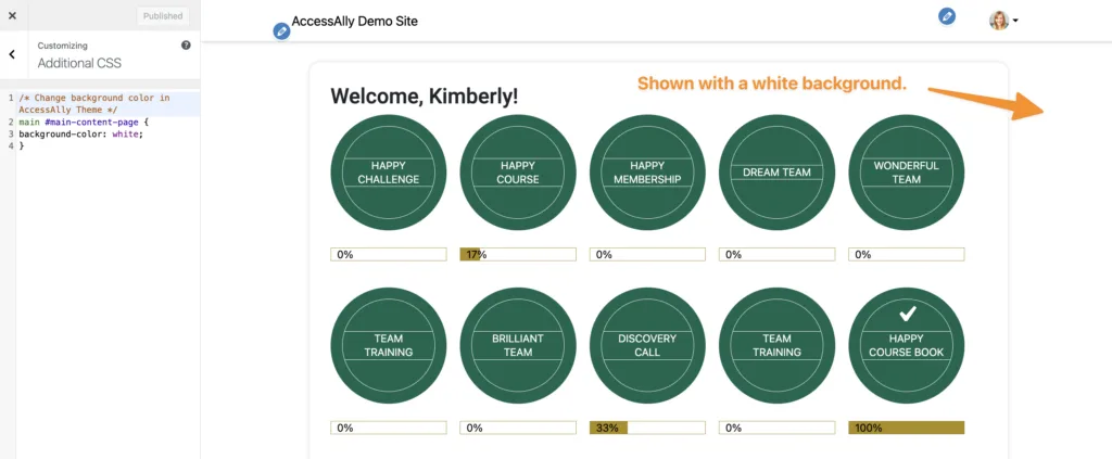White background page in AccessAlly Theme