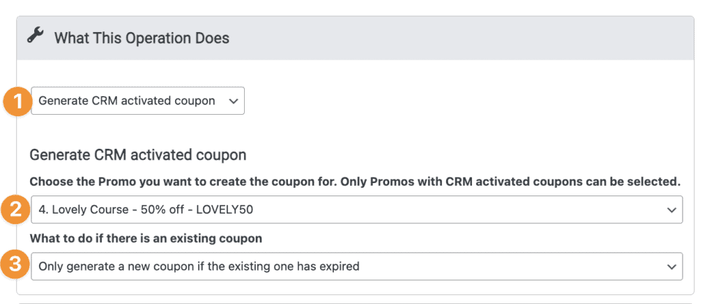 CRM Activated Coupon Custom Operation in AccessAlly