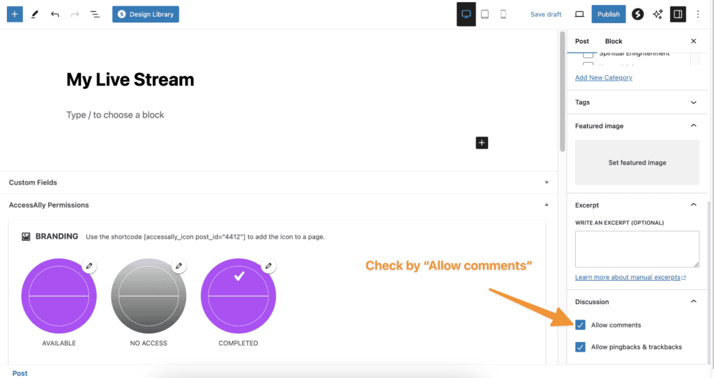 Example adding comments in WordPress post.