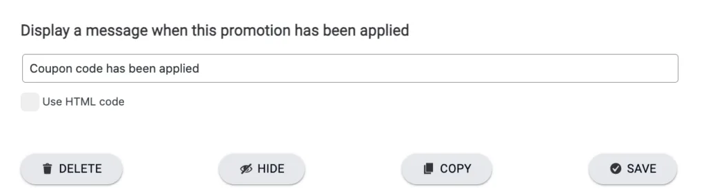 Customize coupon display message and save in AccessAlly