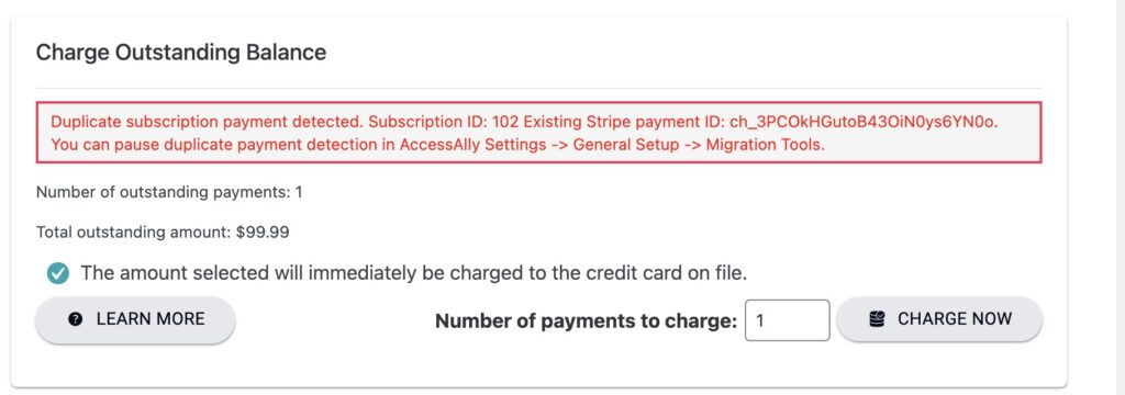 Duplicate-charge detected in AccessAlly