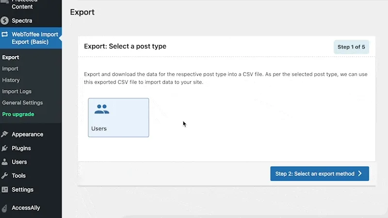 WebToffee plugin export all users.