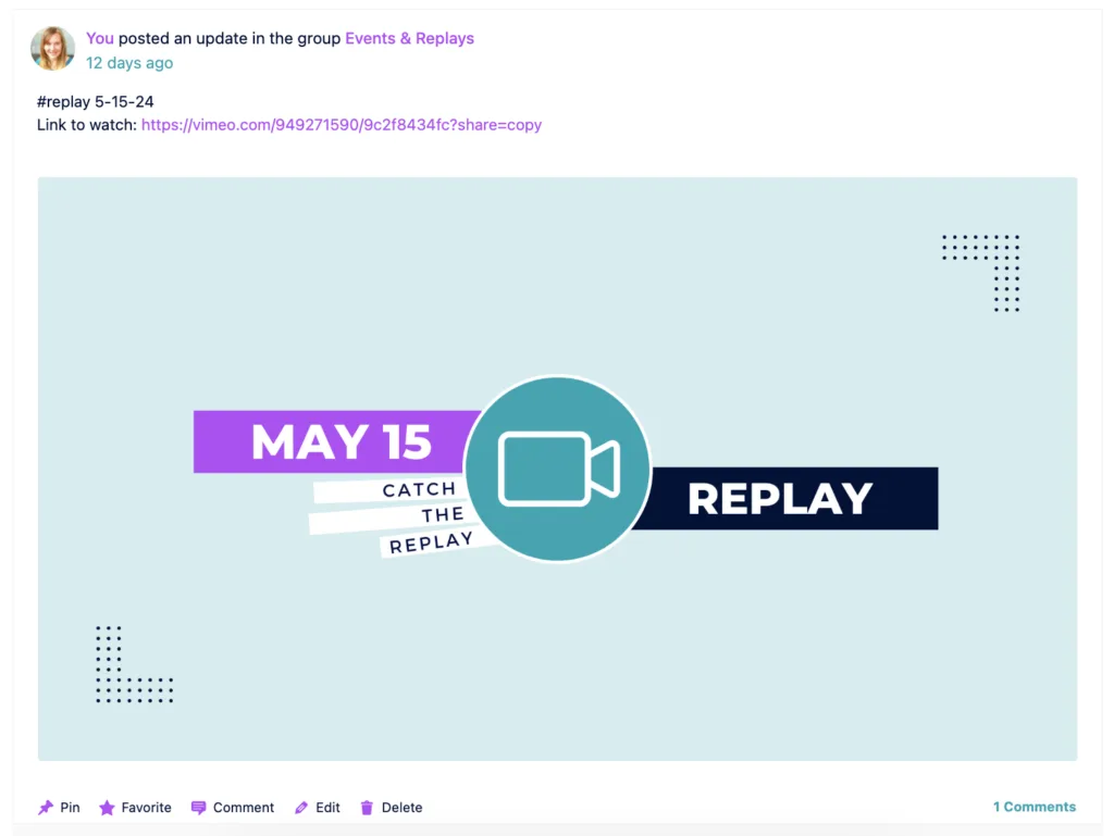 Post replay to community feed