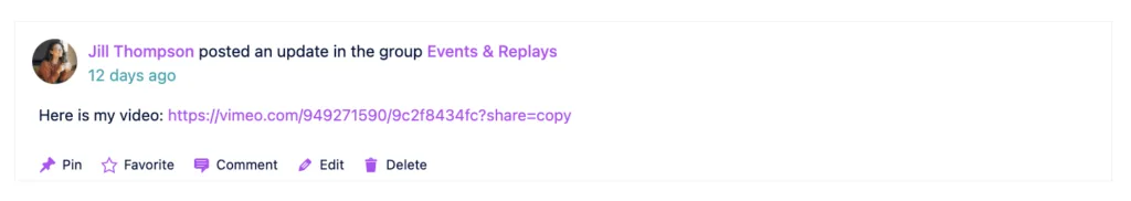 Sharing video links to feed by members