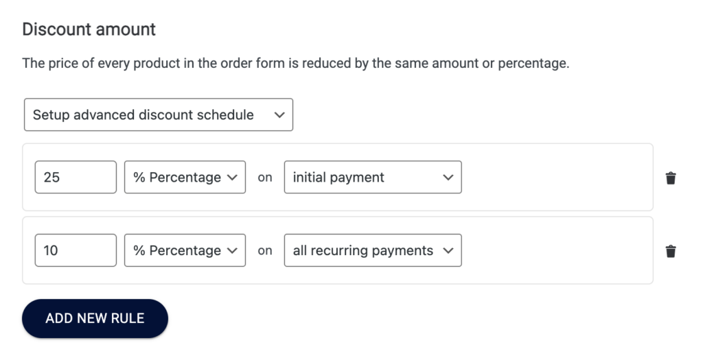 Advanced discount schedule